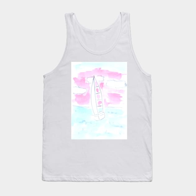 Yacht, ship, sports, ocean, sea, water, vacation, recreation, transportation, travel, watercolor, watercolour, hand drawn, drawing, illustration, Tank Top by grafinya